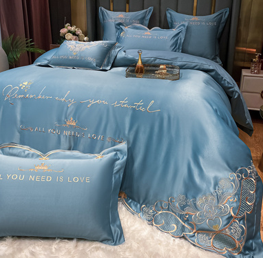 Sheet And Duvet Cover Tencel Pure Cotton Simple Embroidery 4-piece Set