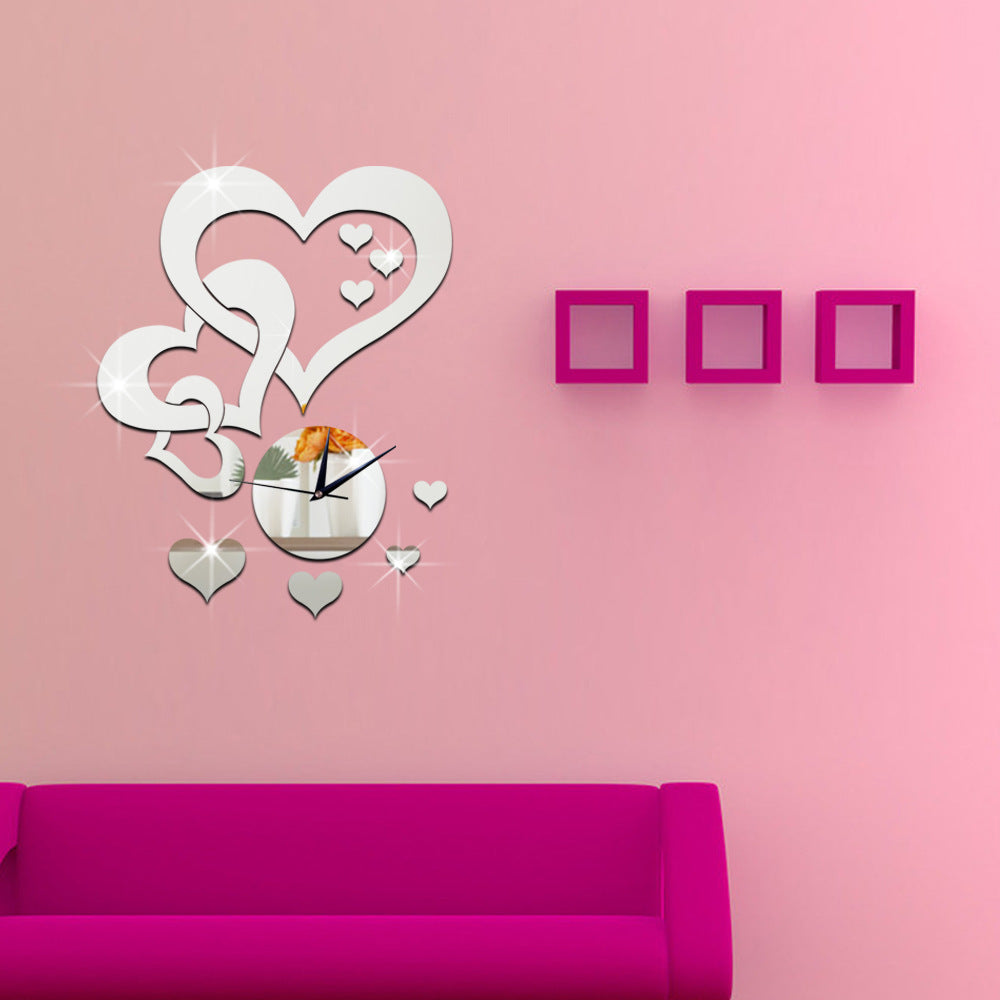 Creative Heart-shaped Wall Clock Mirror Clock Acrylic Decoration PearlNestDecor.com