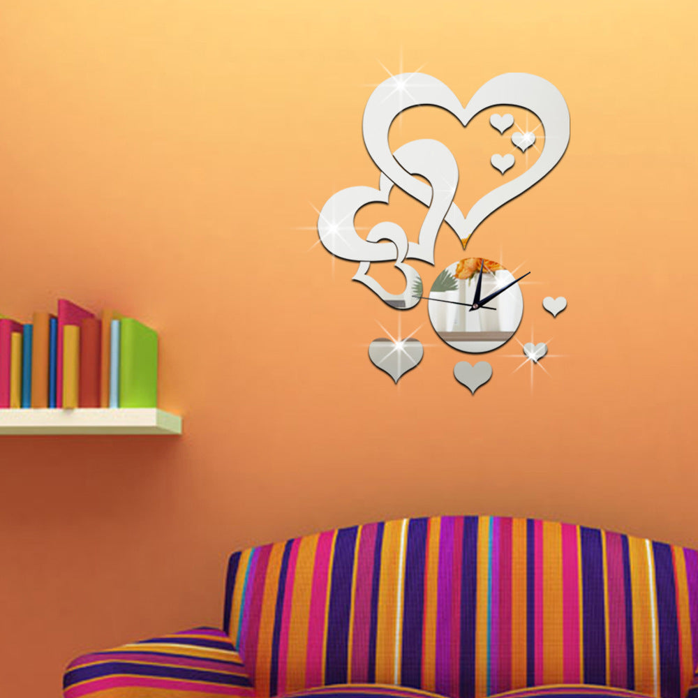 Creative Heart-shaped Wall Clock Mirror Clock Acrylic Decoration PearlNestDecor.com