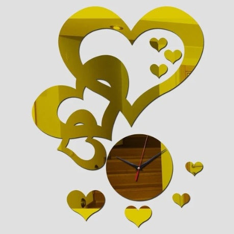 Creative Heart-shaped Wall Clock Mirror Clock Acrylic Decoration PearlNestDecor.com