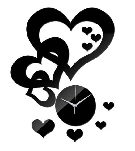 Creative Heart-shaped Wall Clock Mirror Clock Acrylic Decoration PearlNestDecor.com