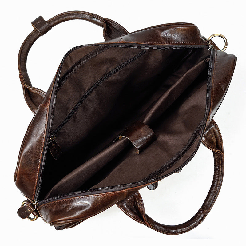 Vintage Men's Briefcase Genuine Leather Business Commuter Bag Crazy Horse Leather CJD