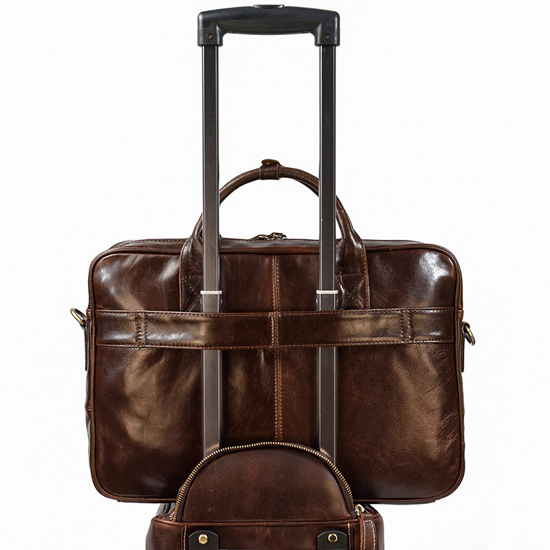 Vintage Men's Briefcase Genuine Leather Business Commuter Bag Crazy Horse Leather CJD