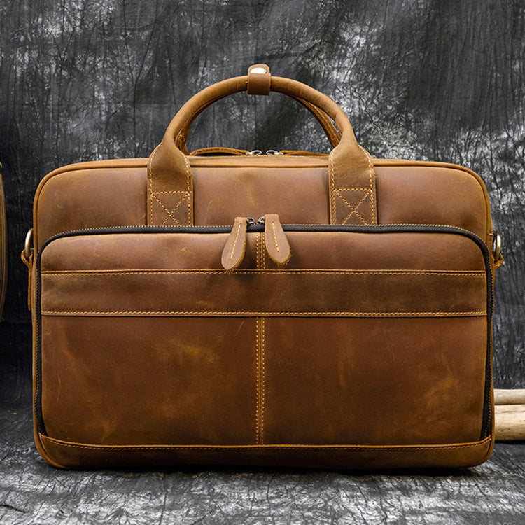 Vintage Men's Briefcase Genuine Leather Business Commuter Bag Crazy Horse Leather CJD