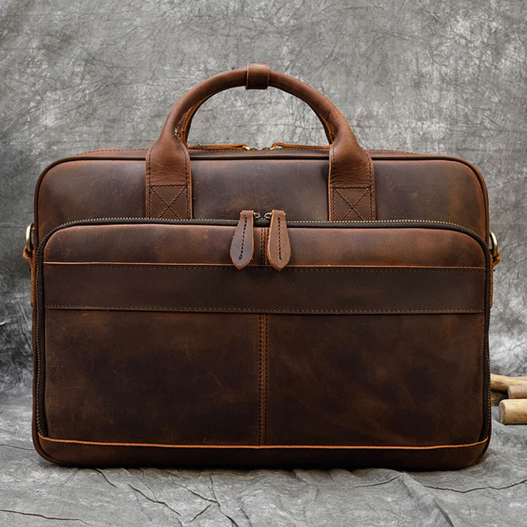 Vintage Men's Briefcase Genuine Leather Business Commuter Bag Crazy Horse Leather CJD