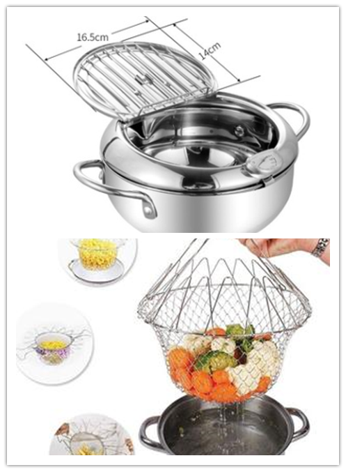 Stainless Steel Telescopic Folding Basket Frying Basket French Fries Degreasing Kitchen Tool CJD2