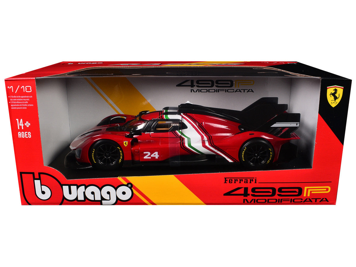 Ferrari 499P Modificata #24 Red with Italian Flag Stripes "Racing" Series 1/18 Diecast Model Car by Bburago LuxuryLifeWay Online Store