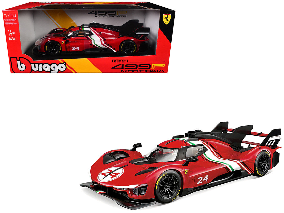 Ferrari 499P Modificata #24 Red with Italian Flag Stripes "Racing" Series 1/18 Diecast Model Car by Bburago LuxuryLifeWay Online Store