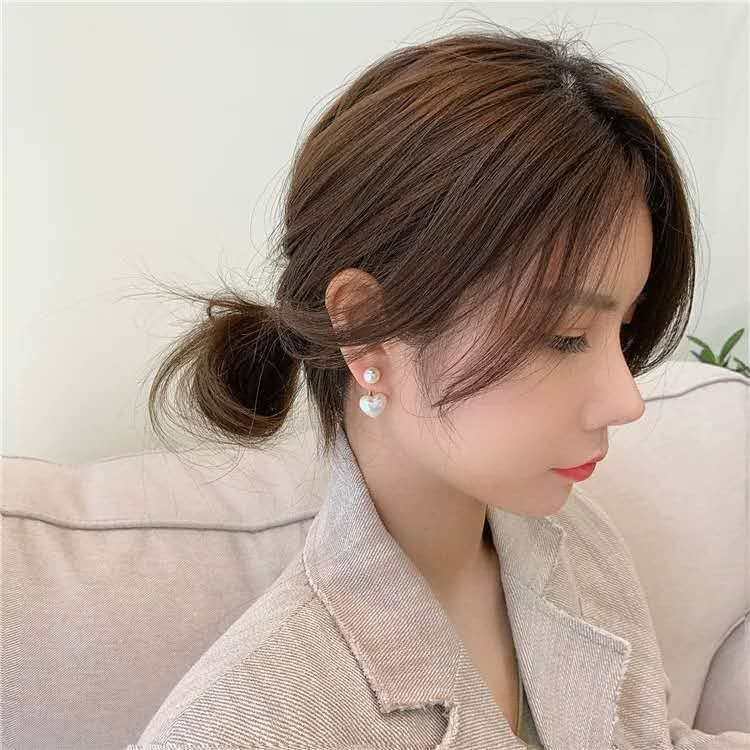 Silver Needle Simple Small Love Pearl Stud Earrings
