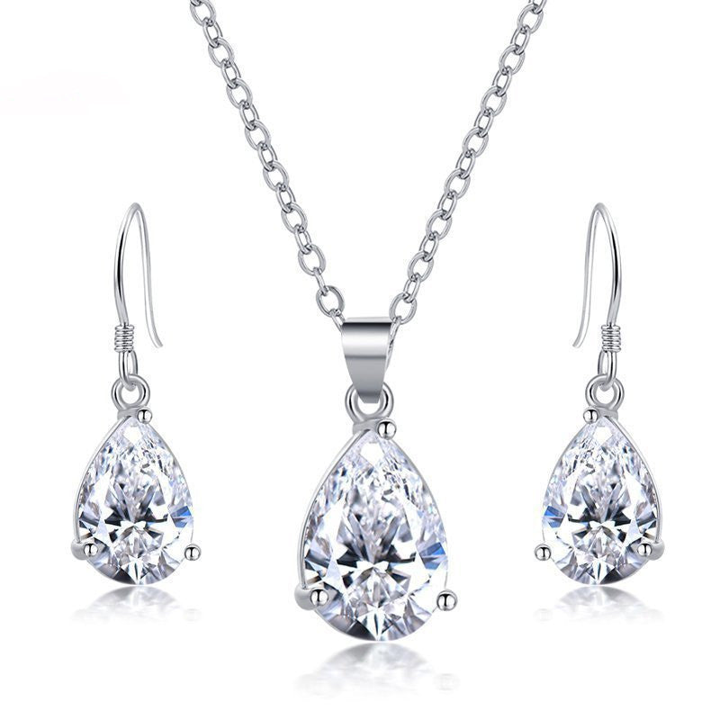 Direct Selling Zircon Earrings Necklace Set Drop Earrings 925 Ear Hook Ear Jewelry Clavicle Chain Wholesale Gifts LadyShow.Store