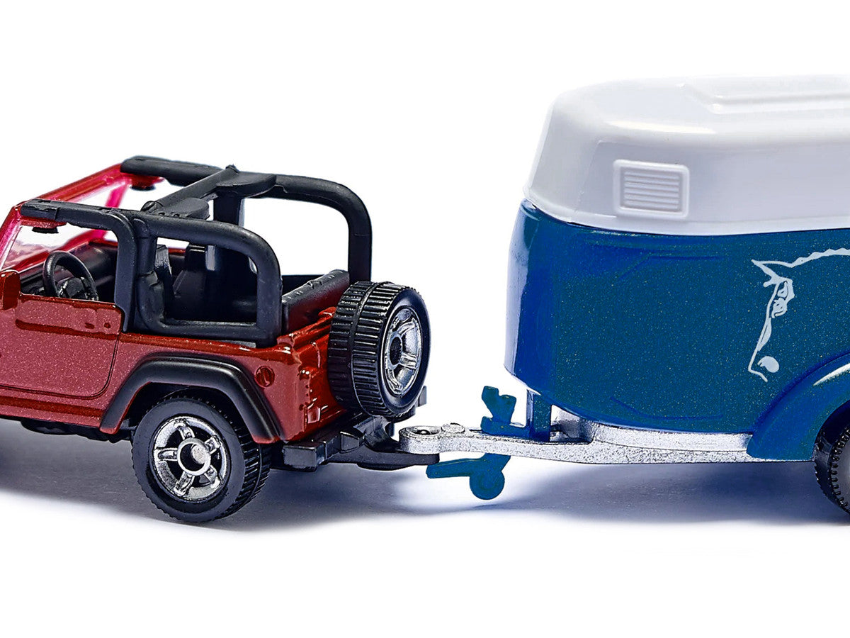Jeep Red with Horse Trailer Blue and Horse Accessory Diecast Model by Siku LuxuryLifeWay Online Store