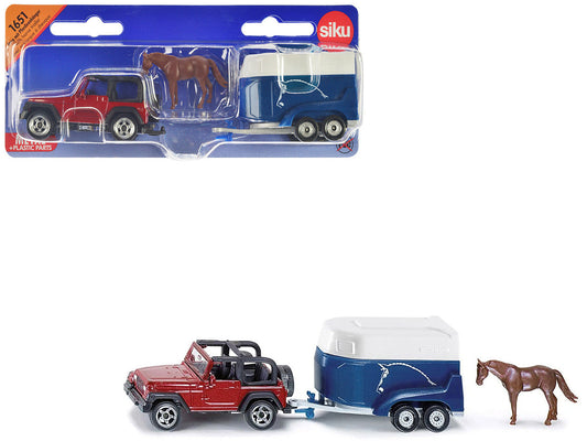Jeep Red with Horse Trailer Blue and Horse Accessory Diecast Model by Siku LuxuryLifeWay Online Store