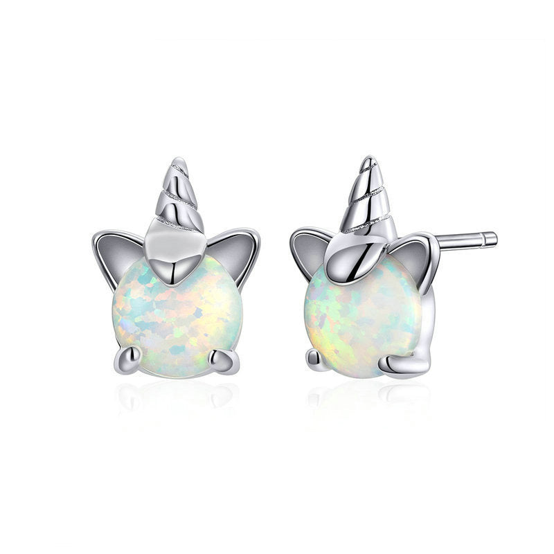 Opal unicorn s925 silver earrings LadyShow.Store