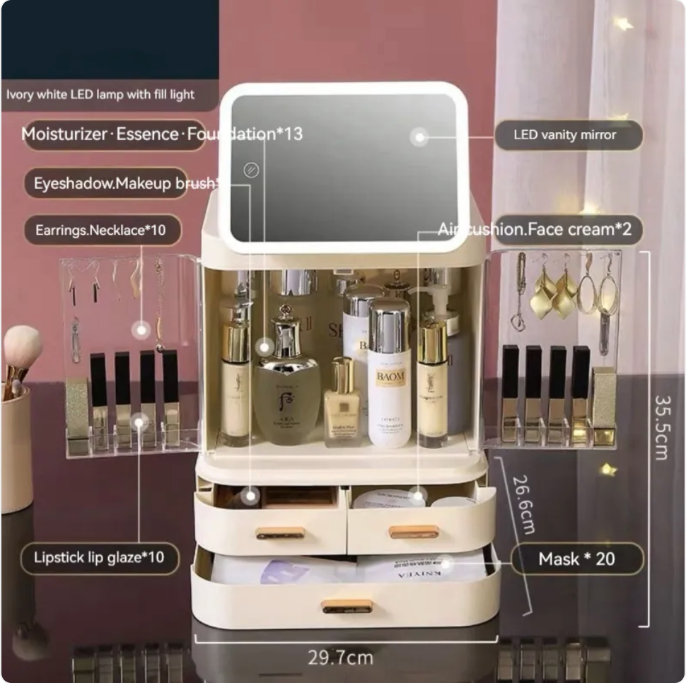 Large-Capacity Desktop Makeup Organizer with Mirror and Light LadyShow.Store