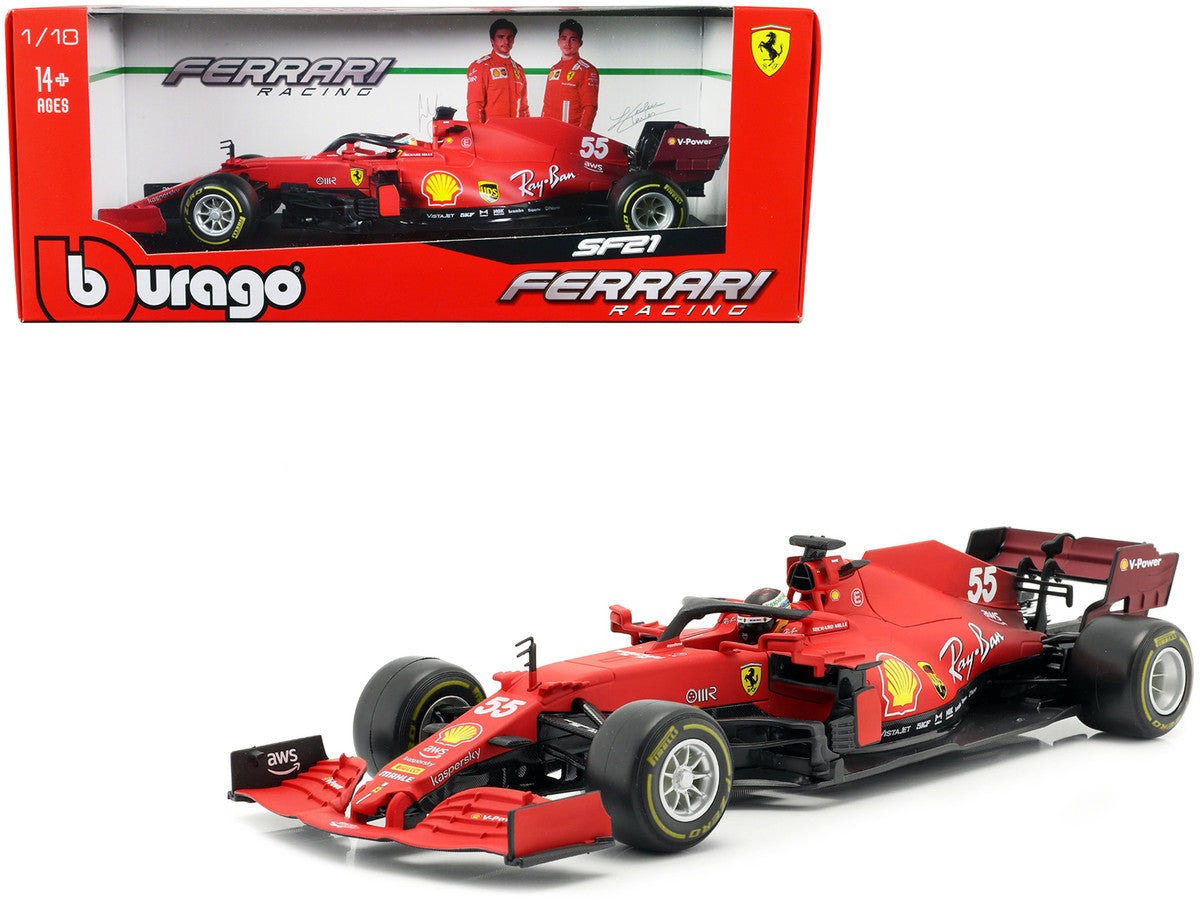Ferrari SF21 #55 Carlos Sainz Formula One F1 Car "Ferrari Racing" Series 1/18 Diecast Model Car by Bburago LuxuryLifeWay Online Store