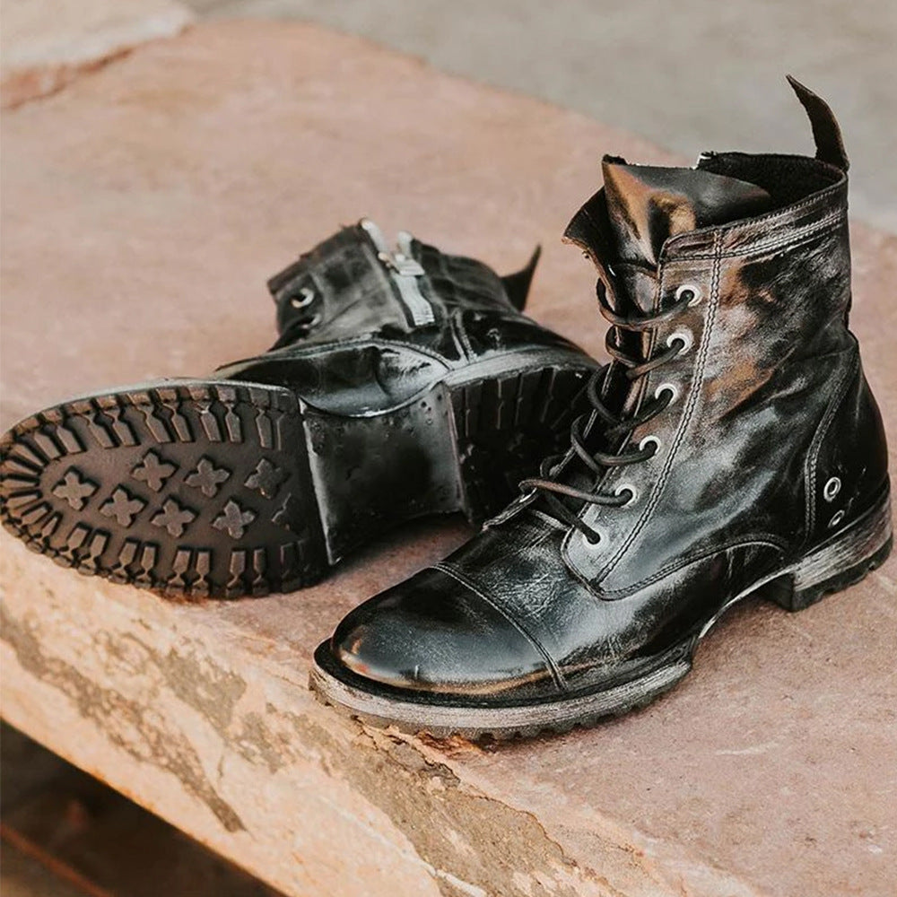 Round toe retro lace-up casual short boots LadyShow.Store