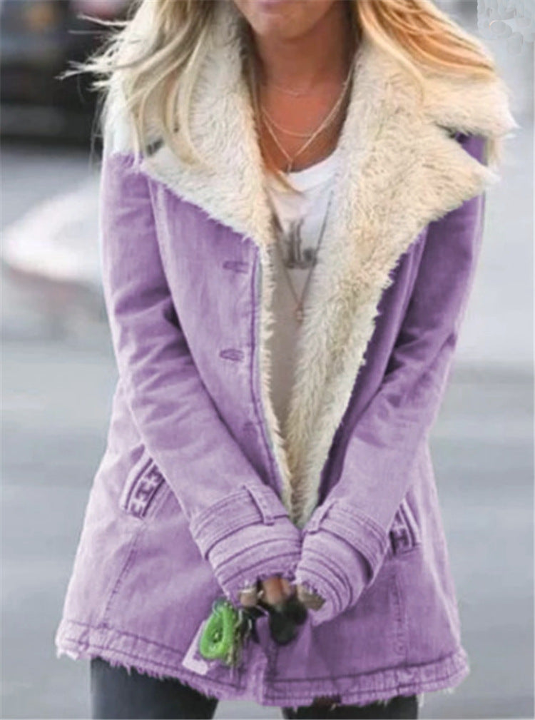 Women Plus Size Warm Coats Composite Plush Button Lapels Jacket Outwearcoat LadyShow.Store
