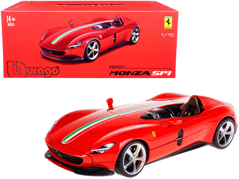 Ferrari Monza SP1 Red with Italian Flag Stripes "Signature Series" 1/18 Diecast Model Car by Bburago LuxuryLifeWay Online Store