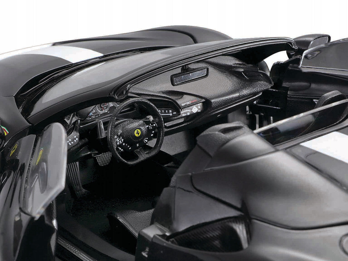 Ferrari SF90 Spider Assetto Fiorano Black Metallic with White Stripes "Signature Series" 1/18 Diecast Model Car by Bburago LuxuryLifeWay Online Store