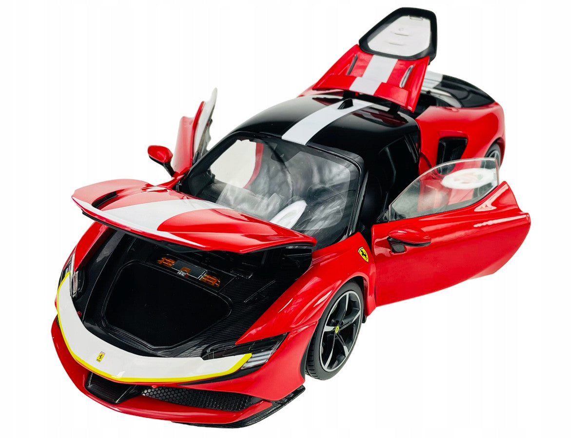 Ferrari SF90 Stradale Assetto Fiorano Red with White Stripes "Signature Series" 1/18 Diecast Model Car by Bburago LuxuryLifeWay Online Store