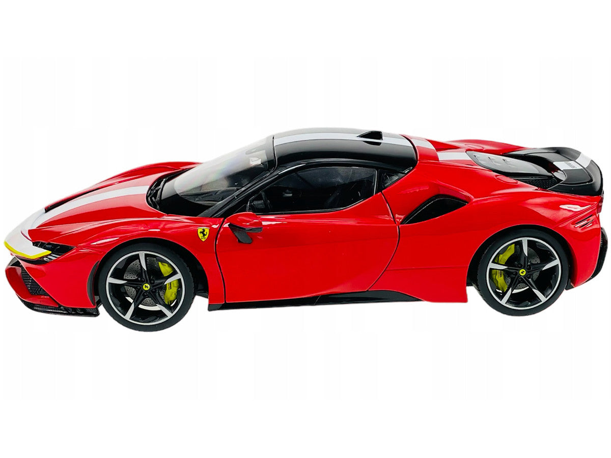 Ferrari SF90 Stradale Assetto Fiorano Red with White Stripes "Signature Series" 1/18 Diecast Model Car by Bburago LuxuryLifeWay Online Store