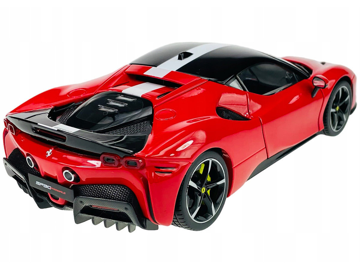 Ferrari SF90 Stradale Assetto Fiorano Red with White Stripes "Signature Series" 1/18 Diecast Model Car by Bburago LuxuryLifeWay Online Store
