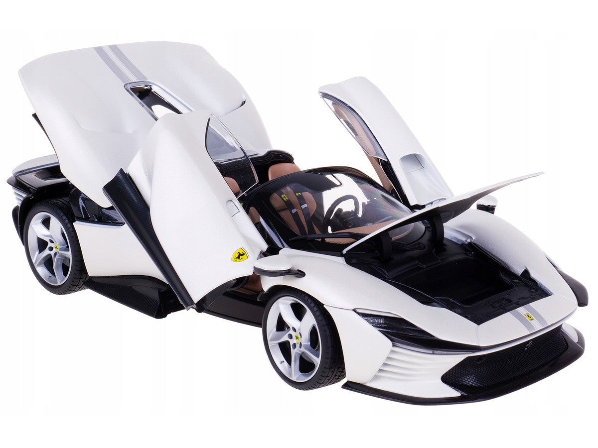 Ferrari Daytona SP3 White Metallic with Silver Stripes "Signature Series" 1/18 Diecast Model Car by Bburago LuxuryLifeWay Online Store
