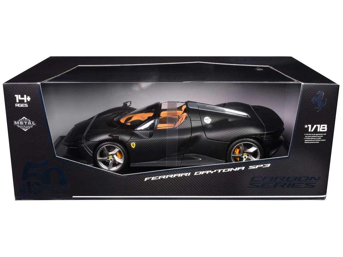 Ferrari Daytona SP3 Carbon Fiber "Carbon Series - Bburago 50th Anniversary" 1/18 Diecast Model Car by Bburago LuxuryLifeWay Online Store