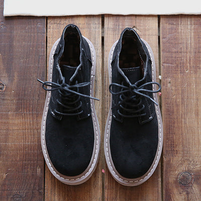 Vintage Suede Round Toe Lace-Up Ankle Boots LadyShow.Store