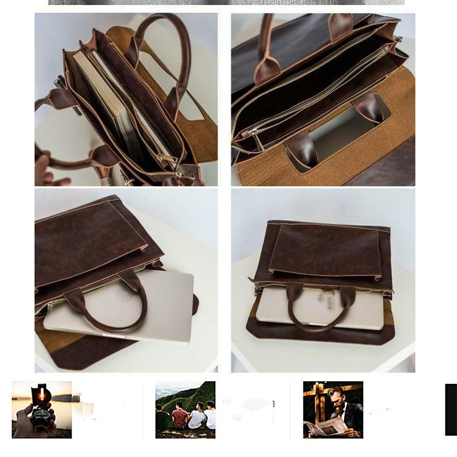 Crazy Horse Leather Brief Shoulder Crossbody Bag LadyShow.Store