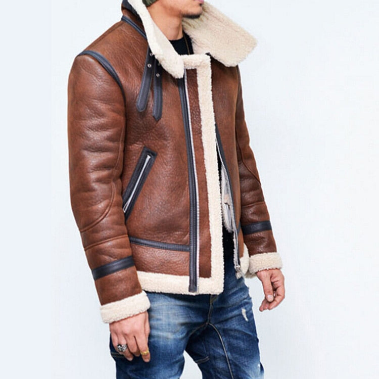 Vintage Motorcycle Leather Jacket with Shearling Lining Pi-Mart