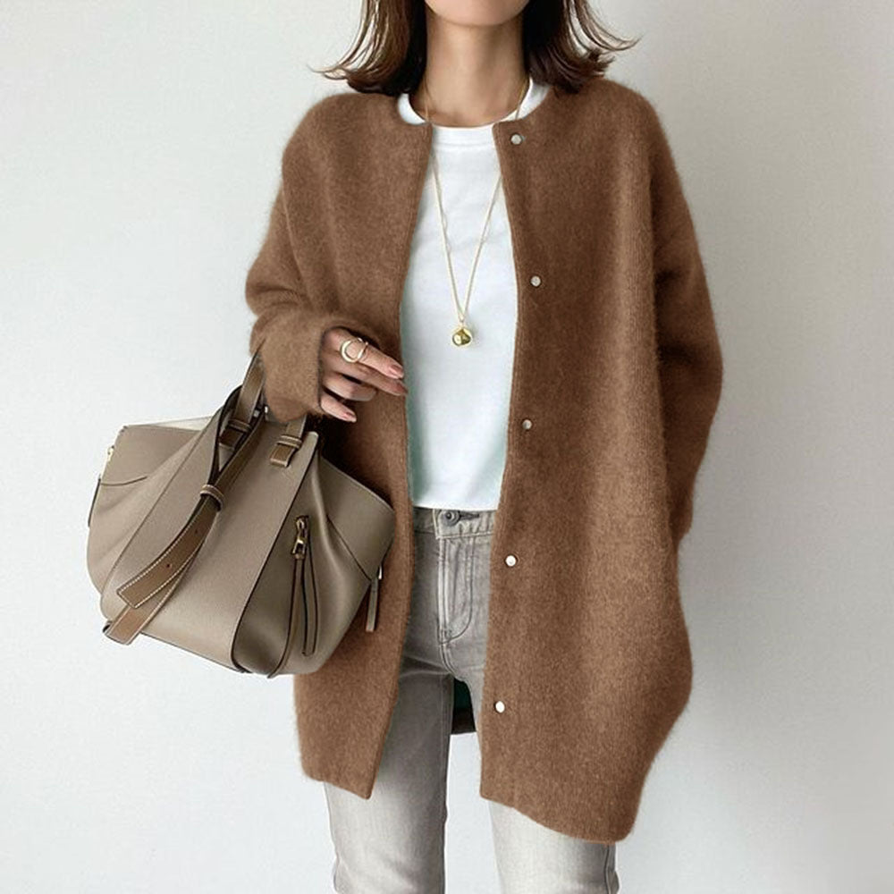 Loose Round Neck Single Breasted Cardigan Fashion Solid Color Coat Jacket Autumn And Winter Women's Clothing NorixaFashion.com