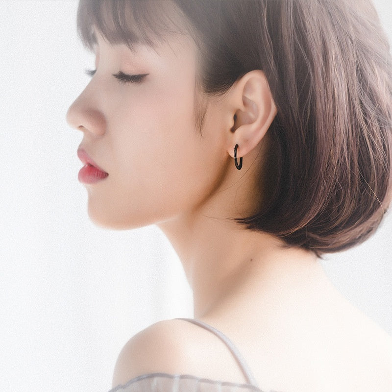 S925 Silver Octagon Ear Clip Black LadyShow.Store