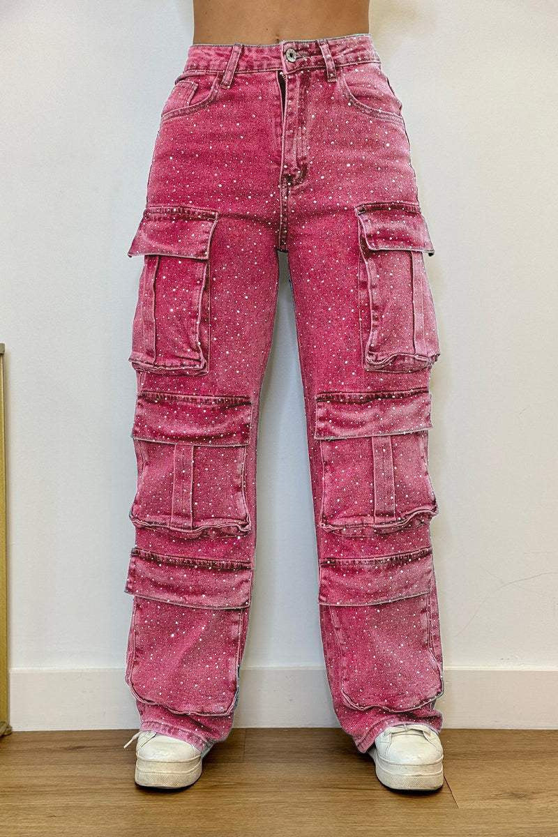 Women's Casual Jeans With Pockets And Diamonds Overalls LadyShow.Store
