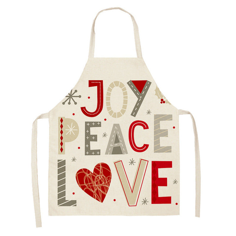 Christmas Deer Art Pattern Female Cleaning Home Cooking Kitchen Apron Chef Ear Cotton Linen PearlNestDecor.com