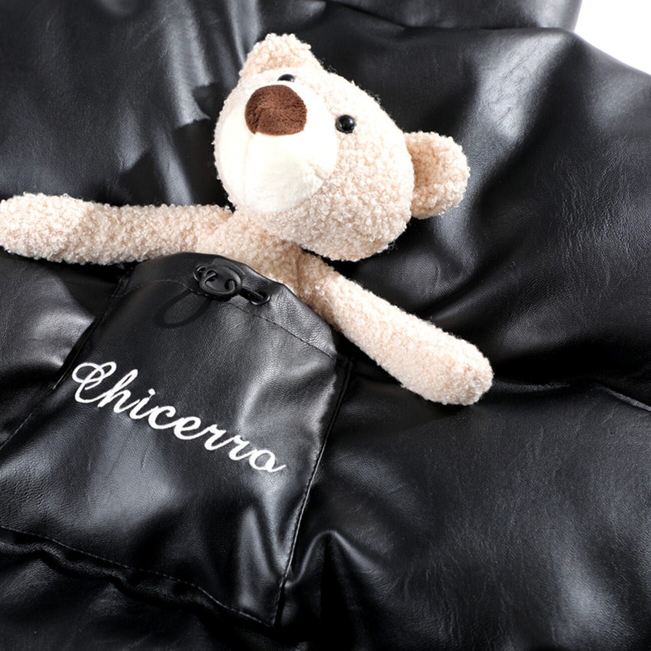 Bear decoration PU leather cotton jacket