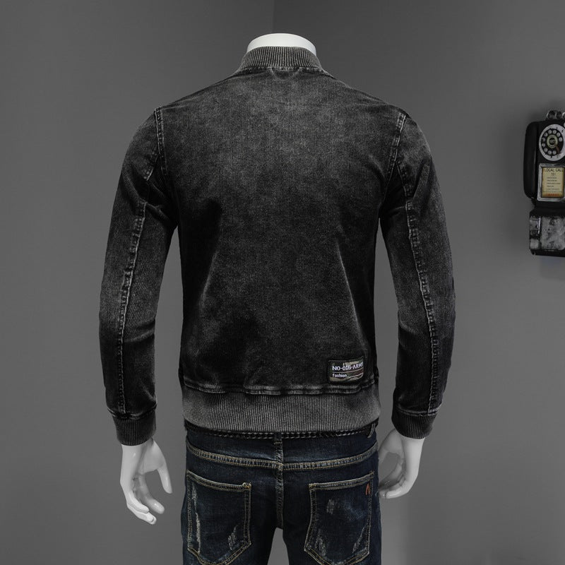 Retro Slim Fit Denim Jacket with Corduroy Collar Pi-Mart