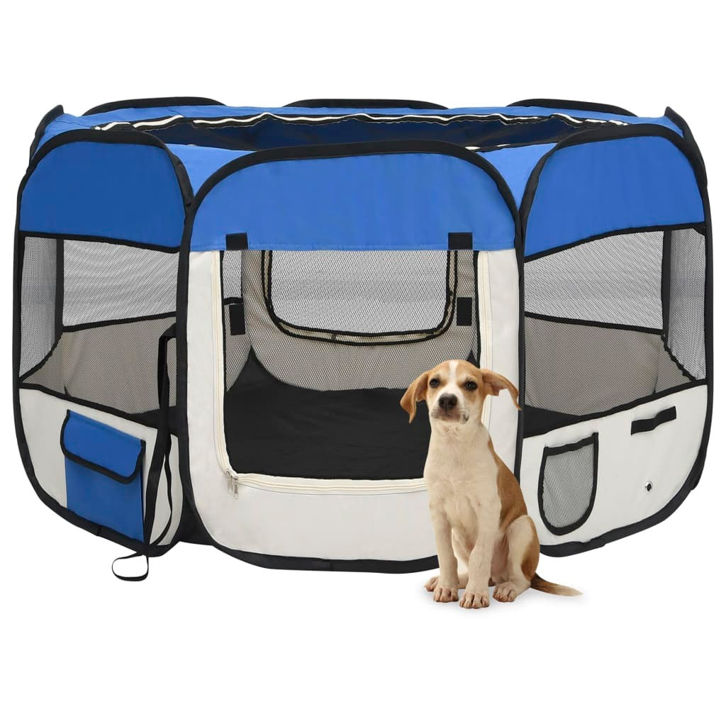 Foldable Dog Playpen with Carrying Bag Blue 43.3"x43.3"x22.8" LuxuryLifeWay Online Store