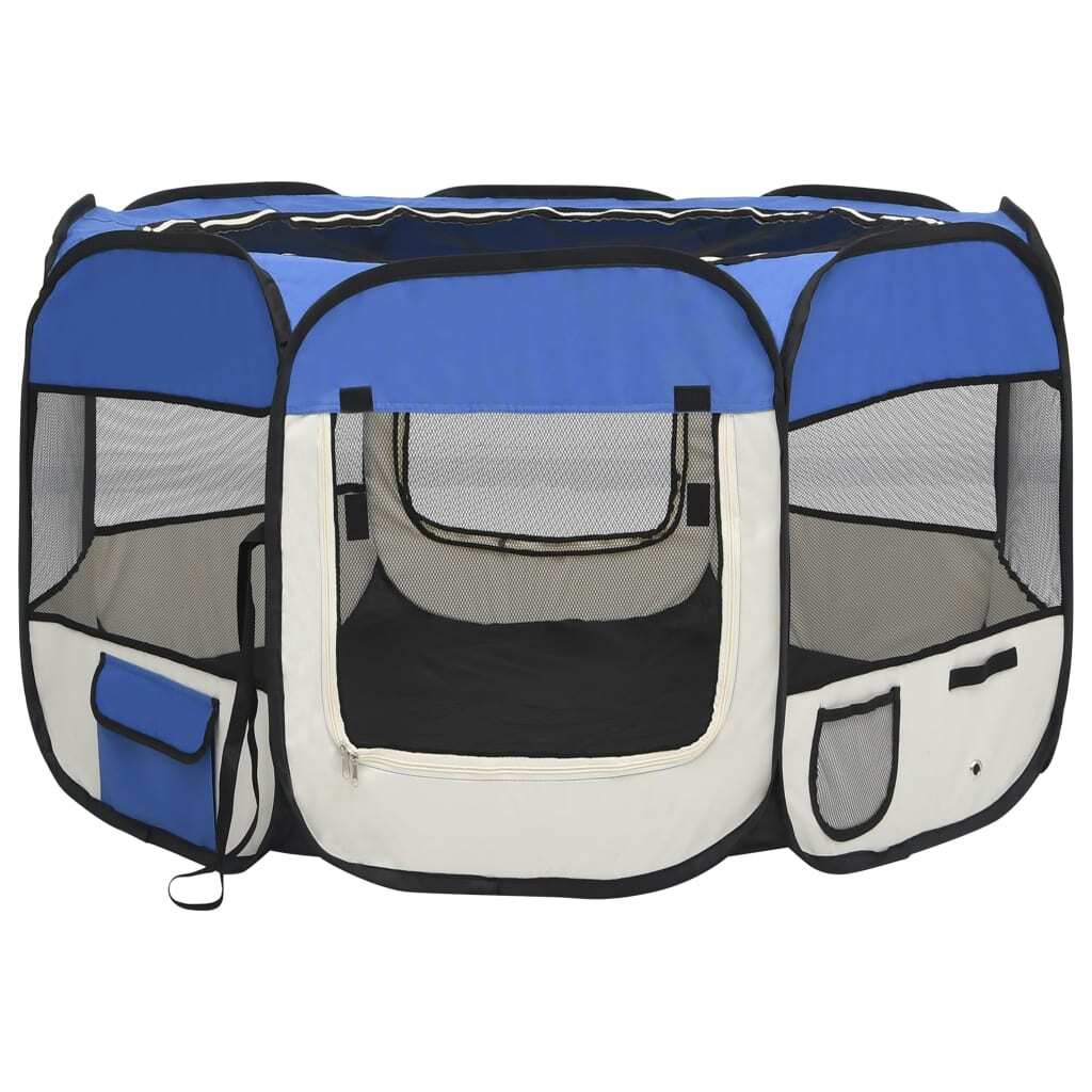 Foldable Dog Playpen with Carrying Bag Blue 43.3"x43.3"x22.8" LuxuryLifeWay Online Store