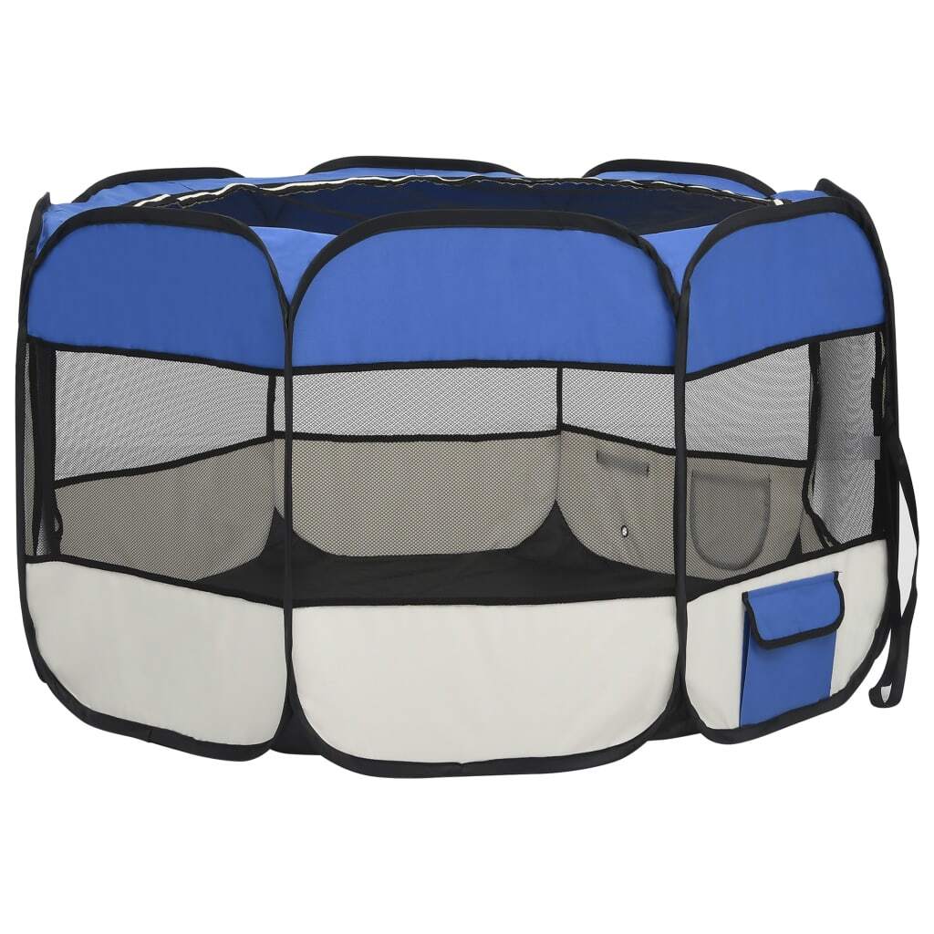 Foldable Dog Playpen with Carrying Bag Blue 43.3"x43.3"x22.8" LuxuryLifeWay Online Store