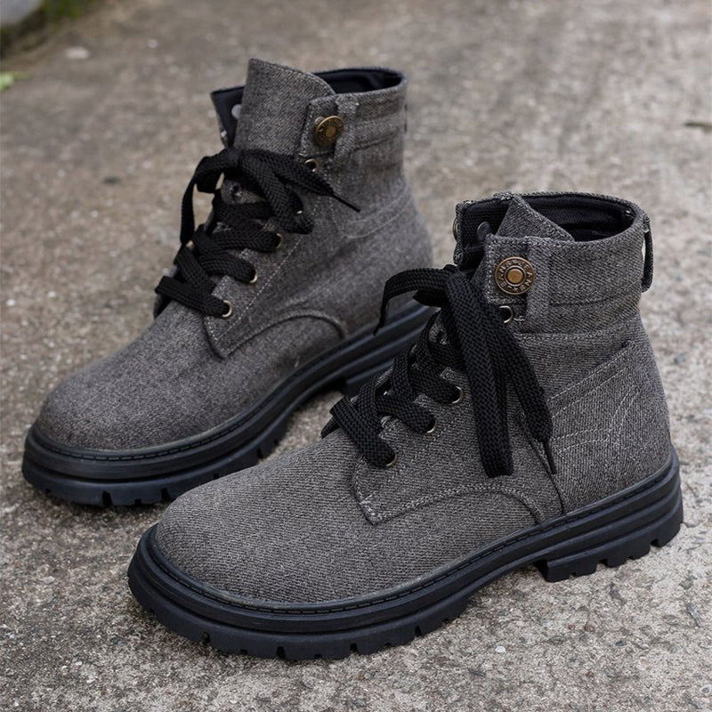 Lace-up Denim Ankle Boots Women Fashion Platform Cowboy Boots Casual Fashion Autumn Winter Round Toe Shoes LadyShow.Store