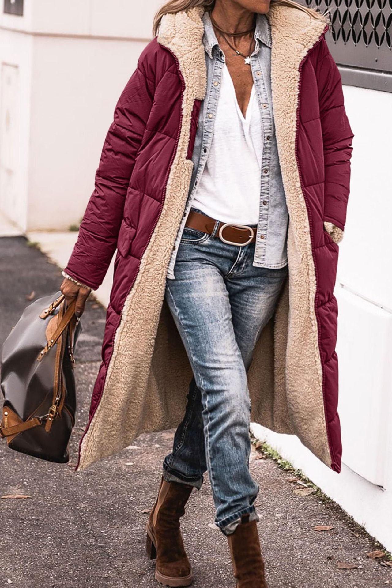 Solid Color Hooded Long Coat Winter Long Sleeve Double-sided Wear Slim Elegant Cardigan Jacket Top Women's Clothing LadyShow.Store
