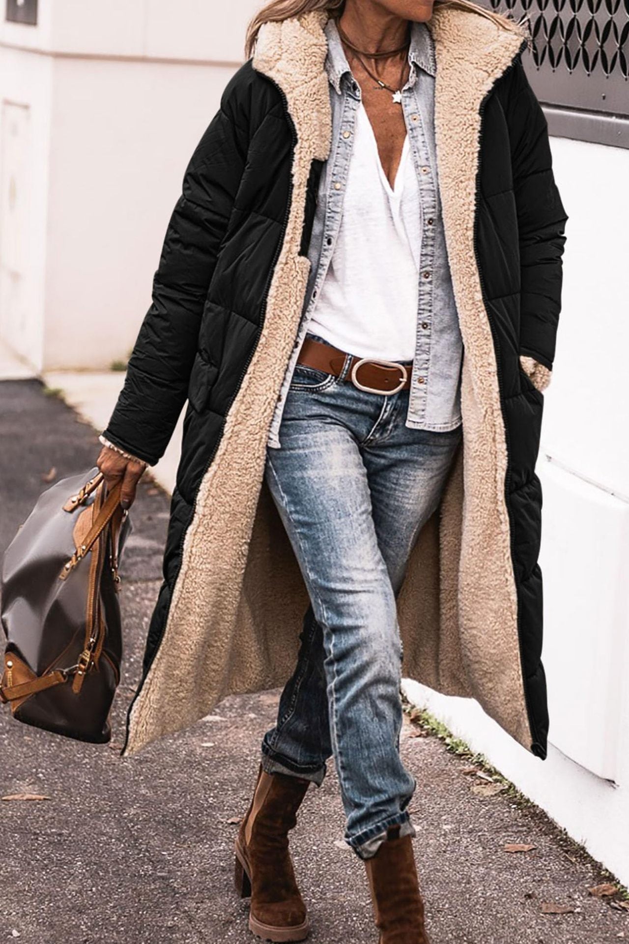 Solid Color Hooded Long Coat Winter Long Sleeve Double-sided Wear Slim Elegant Cardigan Jacket Top Women's Clothing LadyShow.Store
