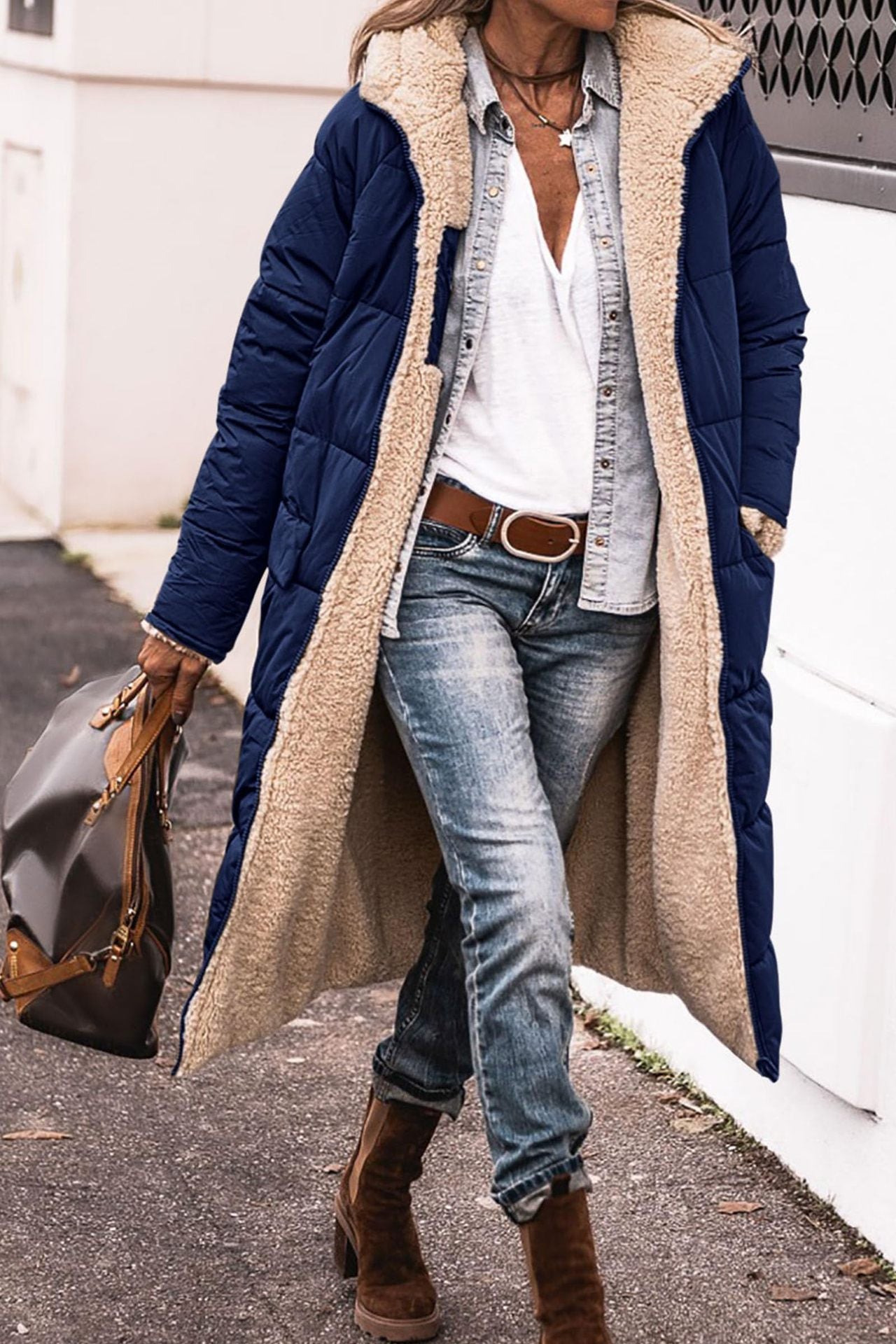 Solid Color Hooded Long Coat Winter Long Sleeve Double-sided Wear Slim Elegant Cardigan Jacket Top Women's Clothing LadyShow.Store