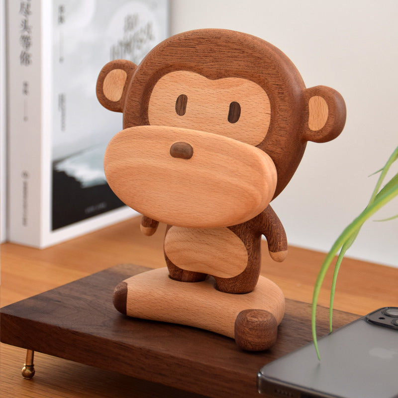 Solid Wood Creative Monkey Phone Holder Cute Cell Phone Stand Table Decorative Ornaments