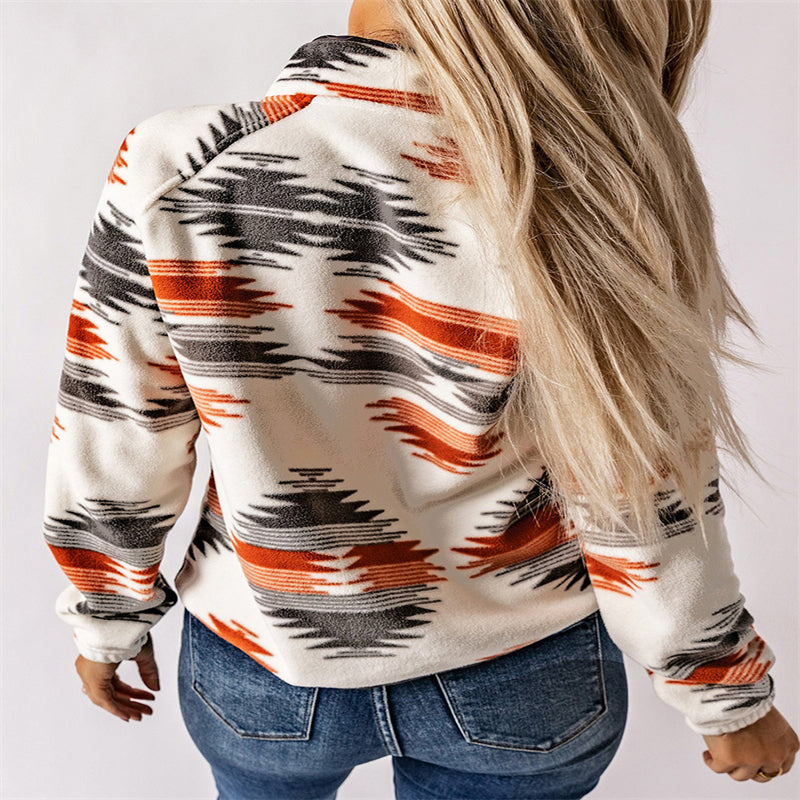 Winter Women's Printed Cardigan Jacket Fashion Color Contrast Fleece Coat LuxuryLifeWay Online Store