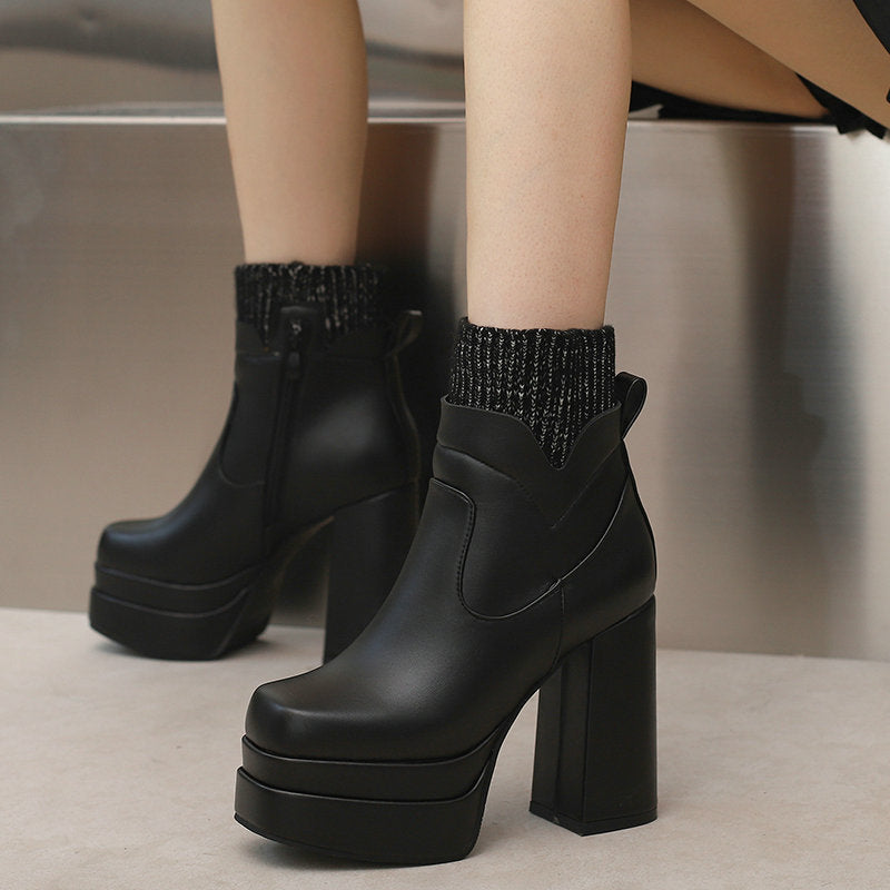 Women's Short Boots Thick Bottom Waterproof Platform Thick Heel Martin LadyShow.Store