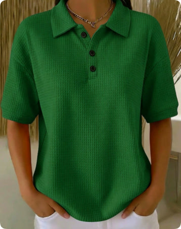 Women's Casual Loose Comfortable Lapel-Neck T-Shirt With Buttons NorixaFashion.com