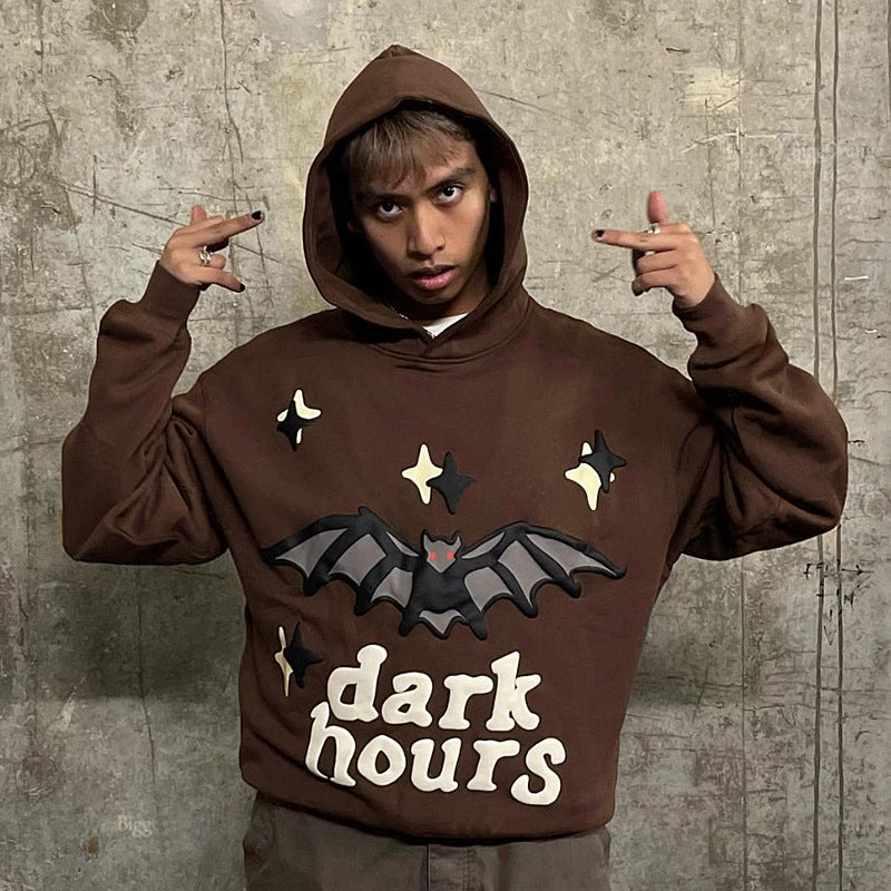Bat Puff Print Velvet Padded Hooded Sweatshirt Hoodie Men LadyShow.Store