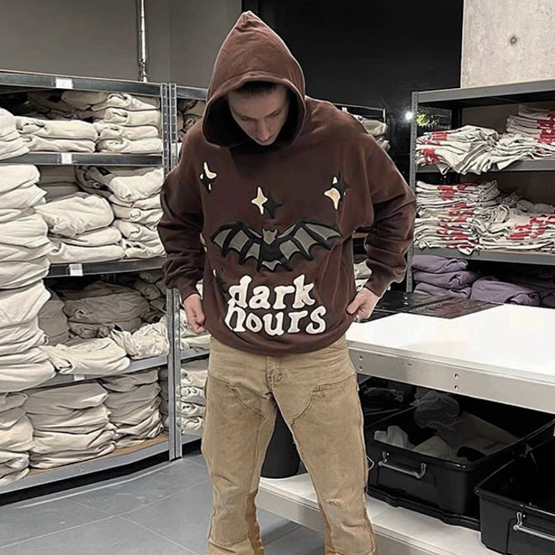 Bat Puff Print Velvet Padded Hooded Sweatshirt Hoodie Men Best YouTube Store